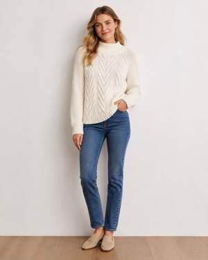 J Crew Winter White Chunky Knit Sweater Womens M Cable Casual Preppy Fall